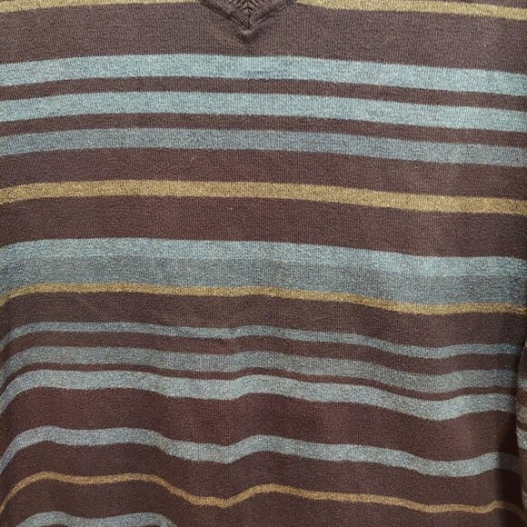 Claiborne Sweater Mens Large Blue Striped V-Neck Pullover career retro hipster - Picture 9 of 13